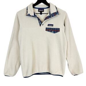 Patagonia Womens Fleece Synchilla Snap T Pullover Sweater Cream Blue - 2XS XXS